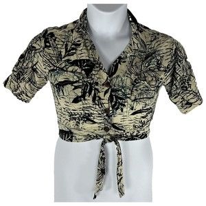 Urban Outfitters Small Button Down‎ Crop Top Nylon Beige Black Halter